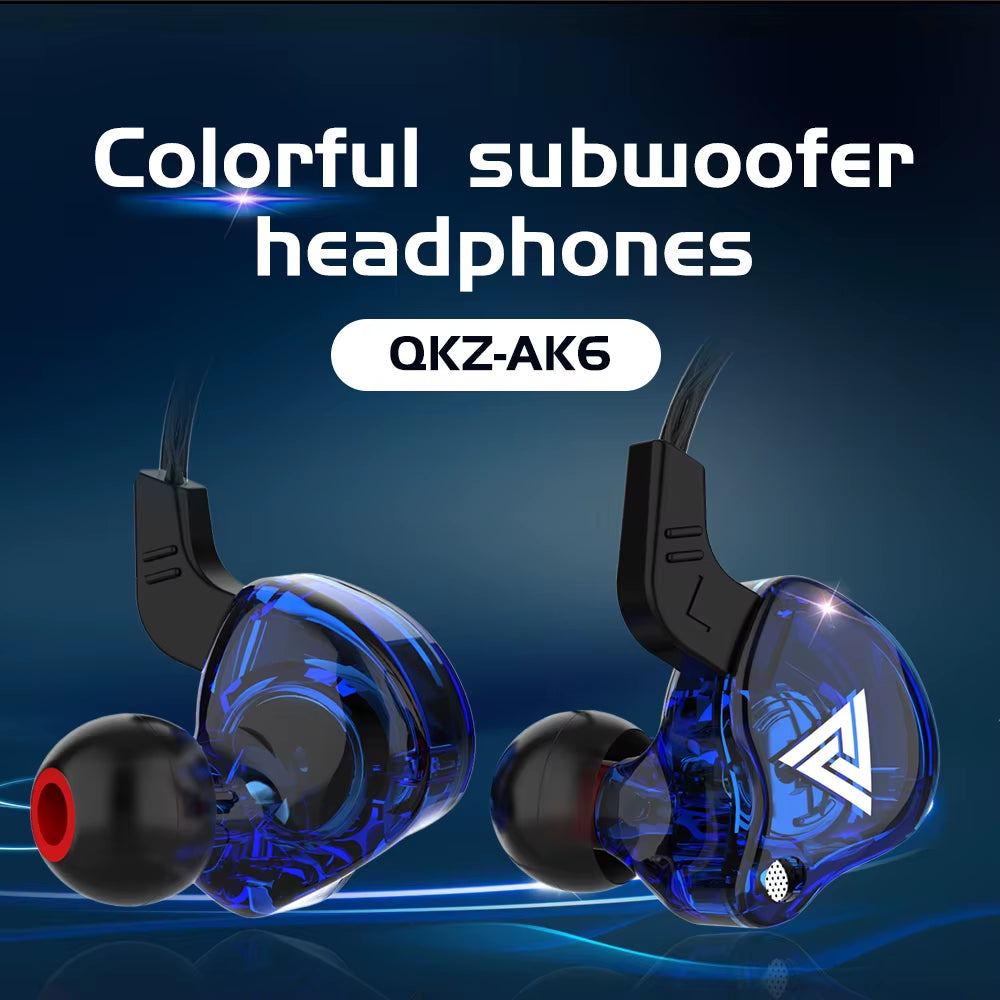 QKZ AK6 Wired Headphones Dual Drive Hifi Earphone with Microphone 3.5Mm Sport Running Music Earbuds Bass Stereo Headset Original